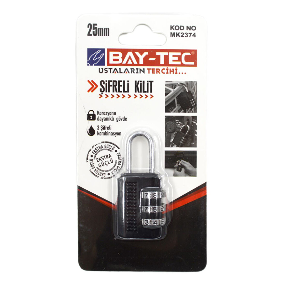 Bay-Tec Şifreli Asma Kilit 25 mm Siyah (MK-2374)
