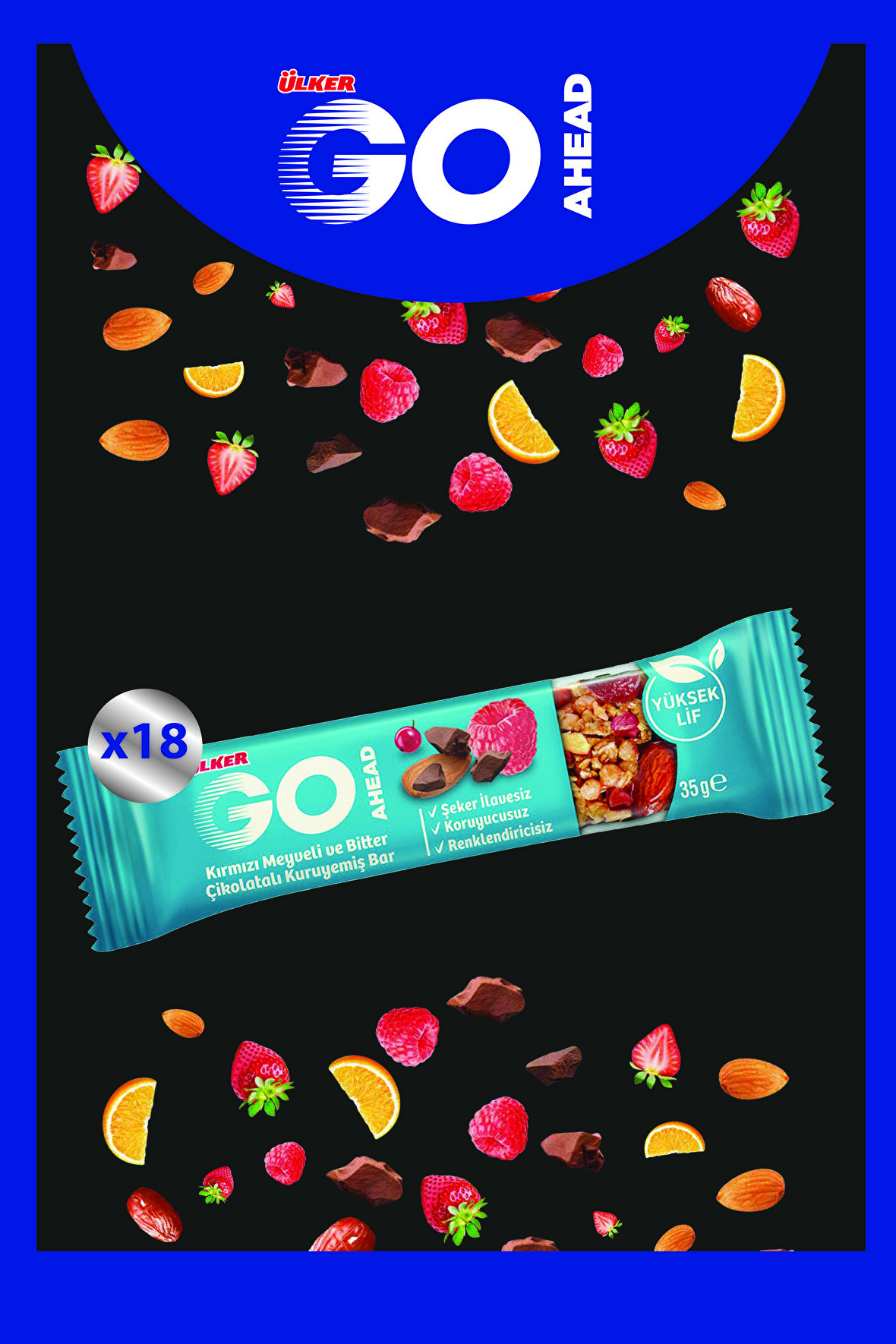 GO AHEAD KIRMIZI MEYVELİ KURUYEMİŞ BAR 35G x 18