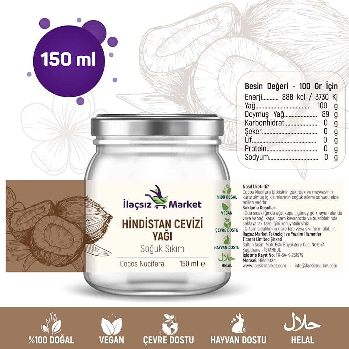 Hindistan Cevizi Yağı / 150 ml.