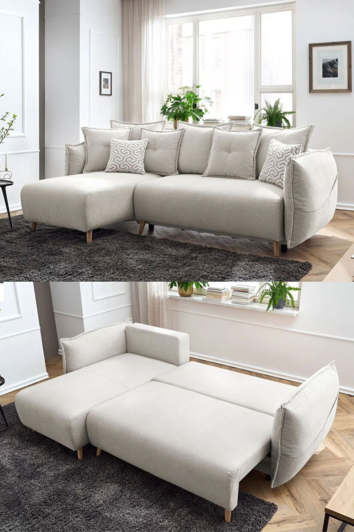 Eymense Puffy Sandıklı Köşe Koltuk Krem Sol Köşe