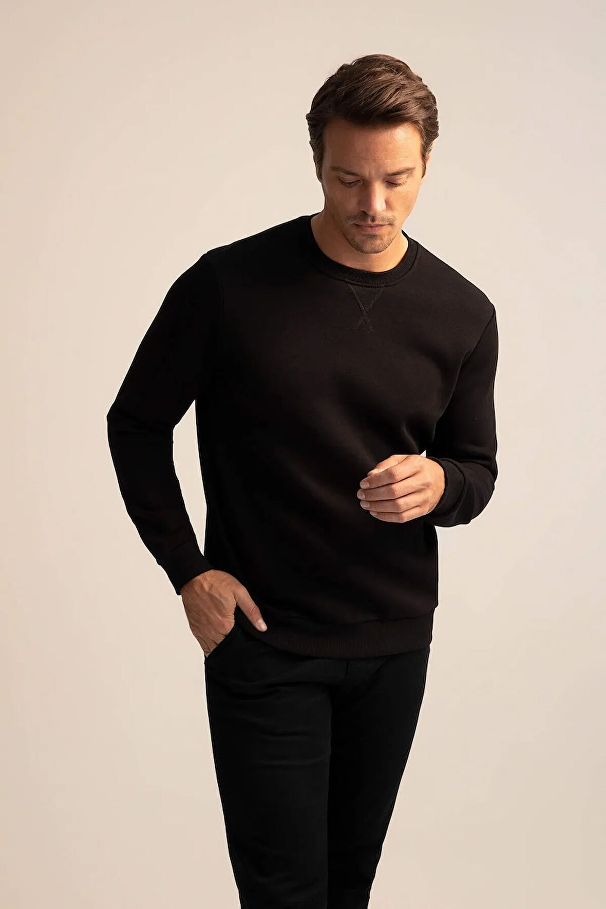 Regular Fit Bisiklet Yaka Basic Pamuklu Sweatshirt