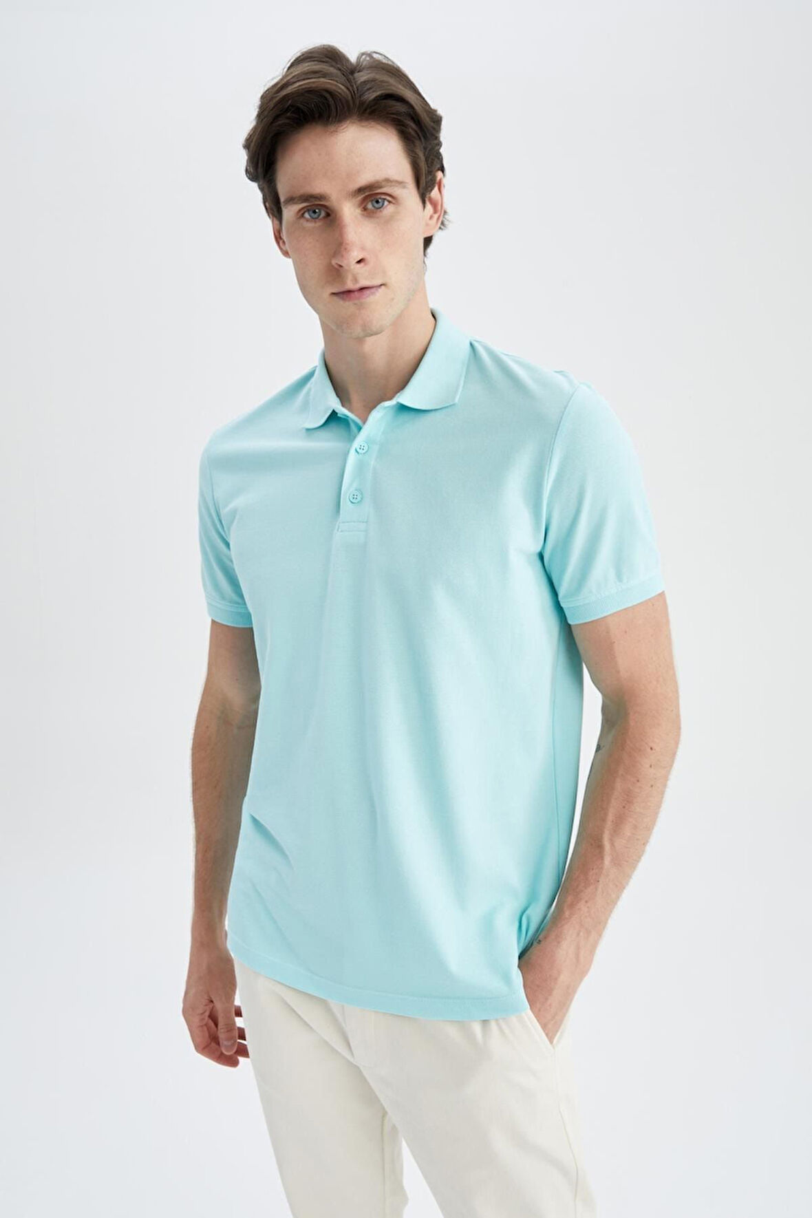 Regular Fit Kısa Kollu %100 Pamuk Basic Düz Polo Tişört