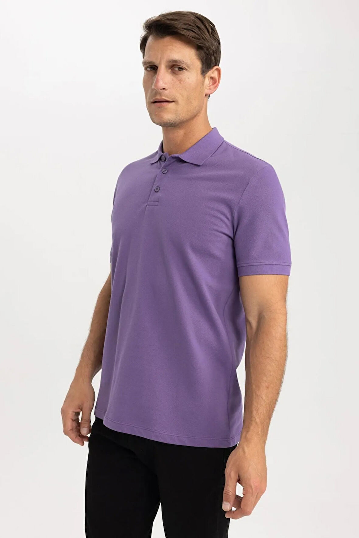 Regular Fit Kısa Kollu %100 Pamuk Basic Düz Polo Tişört