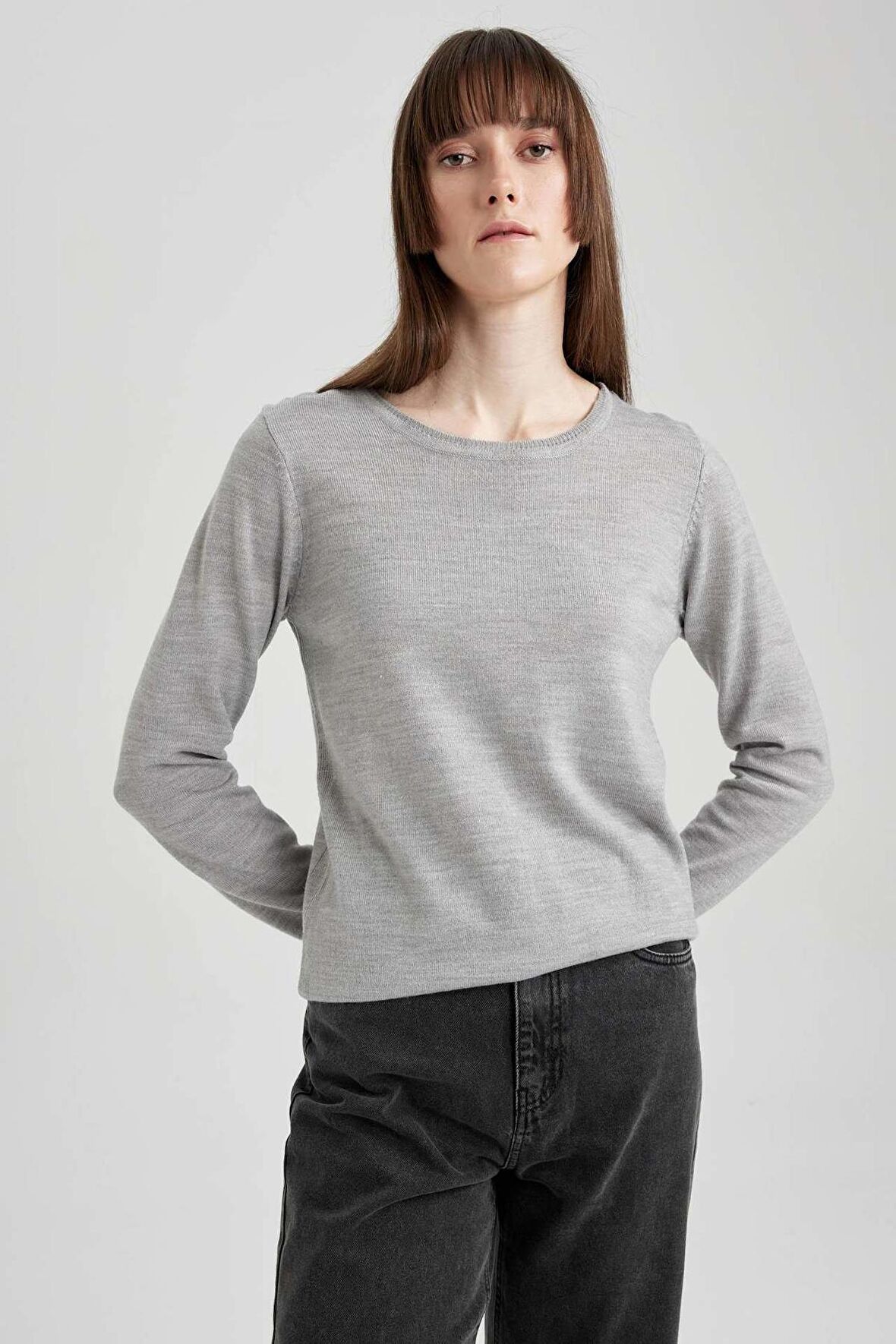 DeFacto Regular Fit Bisiklet Yaka Basic Kazak F7091AZ23WNGR77