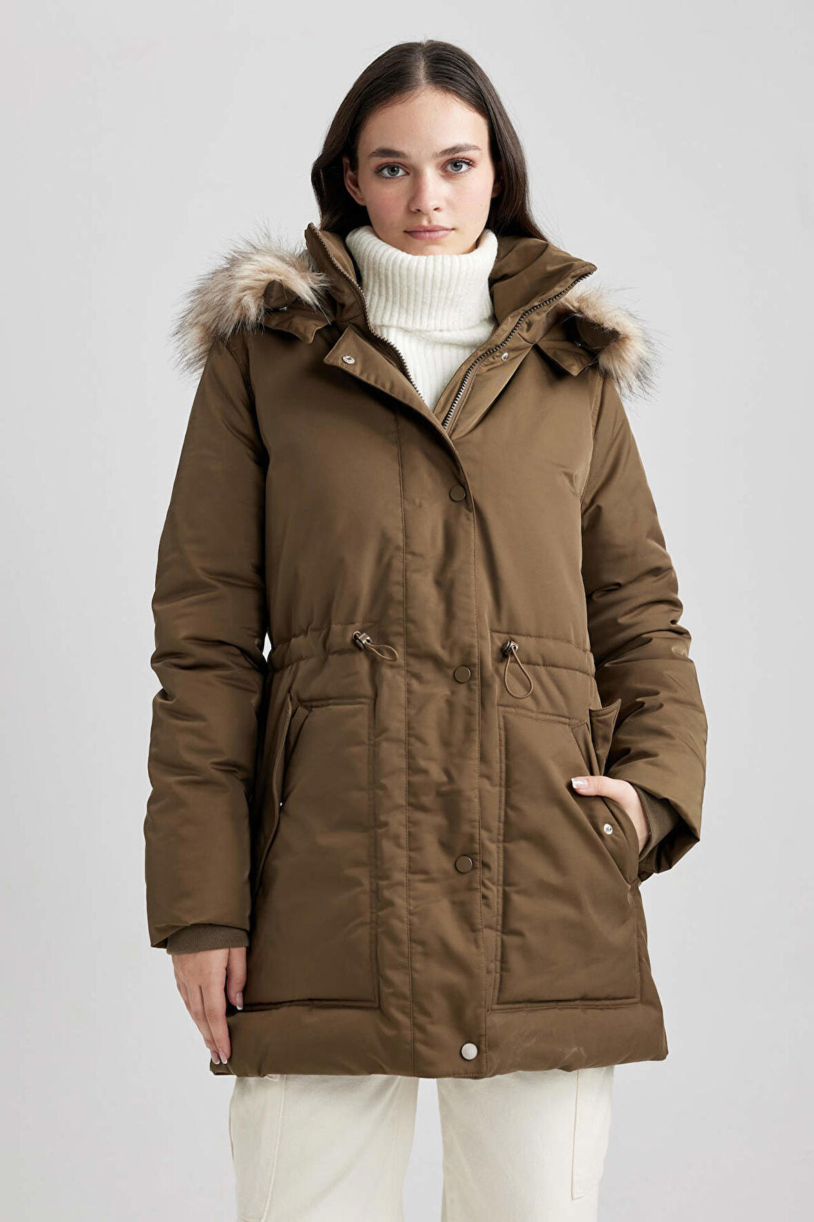 DeFacto Su Geçirmez Relax Fit Kapüşonlu Suni Kürklü Mont Parka A4074AX23WNKH6