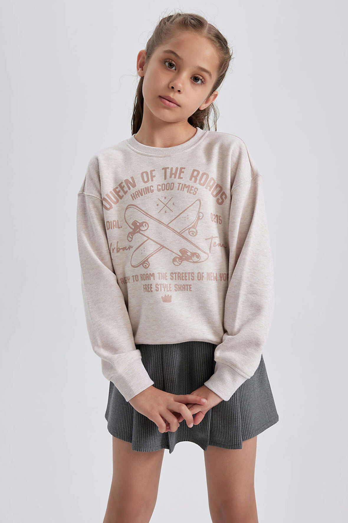 DeFacto Kız Çocuk Bisiklet Yaka Baskılı Sweatshirt A6163A823AUBG667