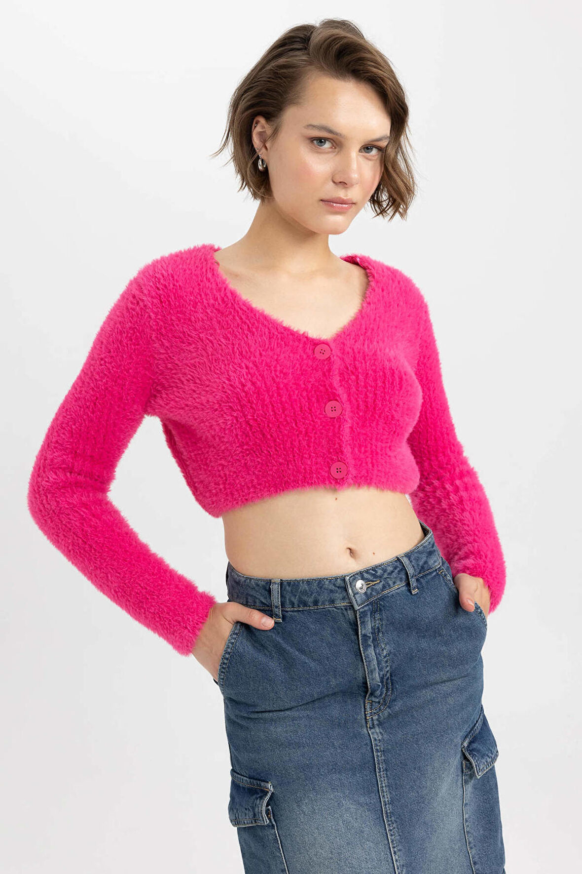 DeFacto Coool Slim Fit V Yaka Triko Hırka Z9318AZ23WNPN219