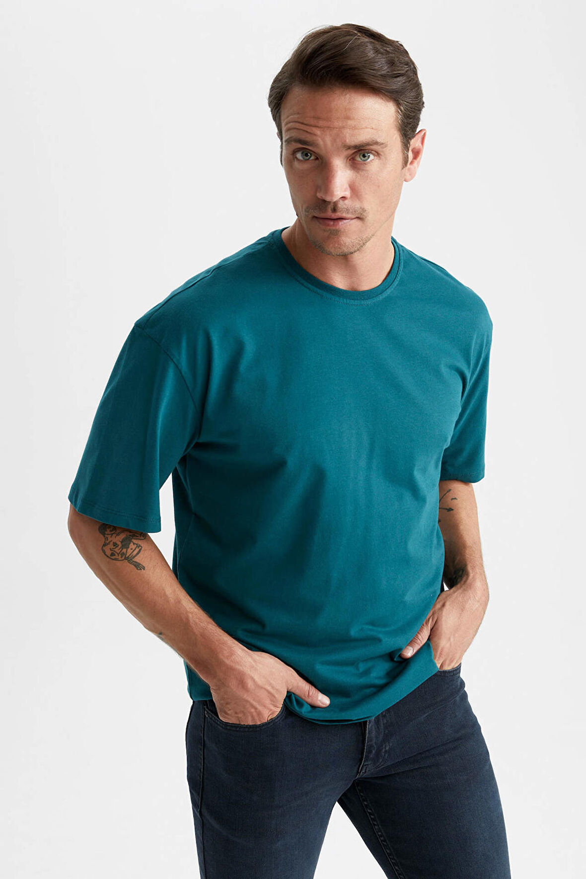 DeFacto Oversize Fit Bisiklet Yaka %100 Pamuk Tişört T7037AZ23SPGN246