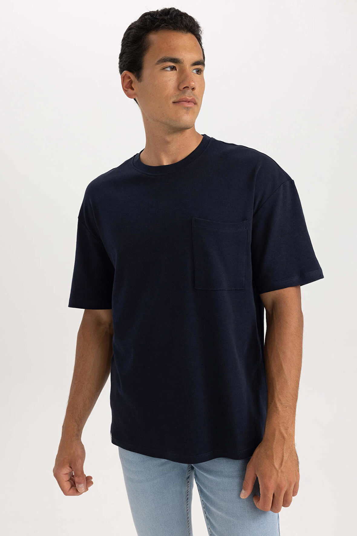 Oversize Fit Bisiklet Yaka %100 Pamuk Tisört