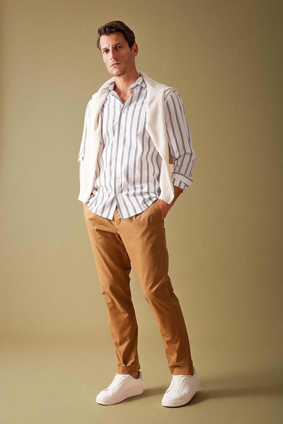 DeFacto Gabardin Pantolon Tailored Regular Fit Cepli Duble Paça A5115AX23AUBN106