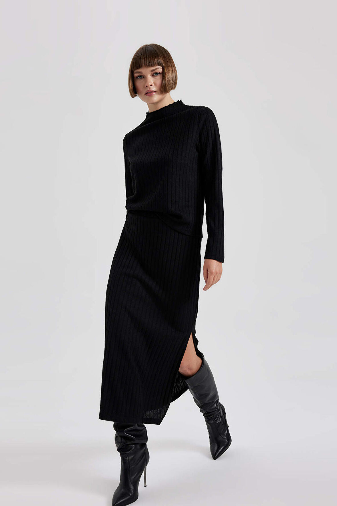 Straight Fit Normal Bel Fitilli Kaşkorse Midi Etek