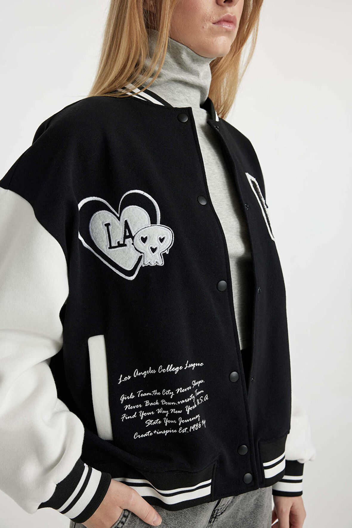 Coool Oversize Fit Bisiklet Yaka Kalın Kumaş Bomber Ceket