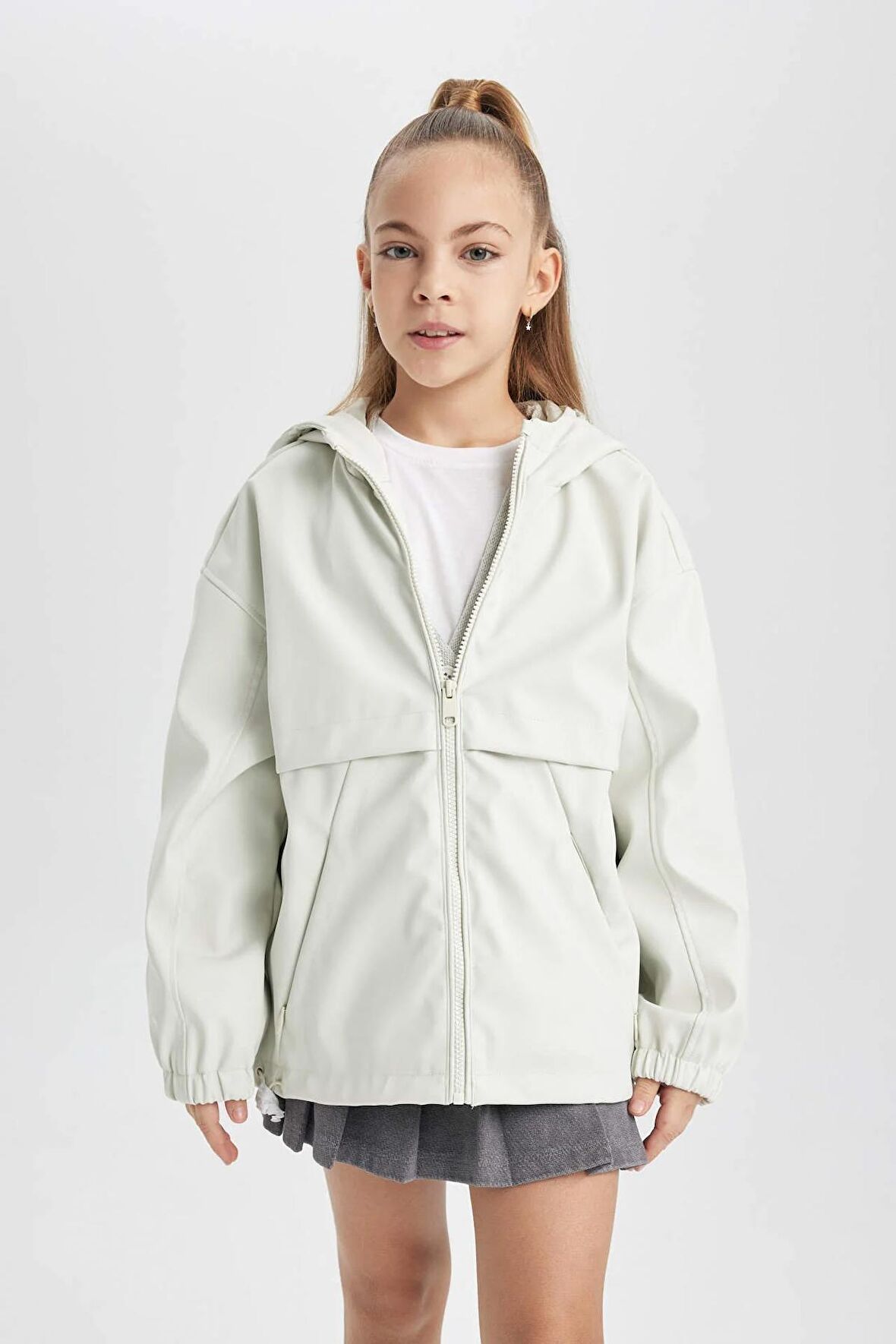 Kız Çocuk Su İtici Kapüşonlu Yağmurluk