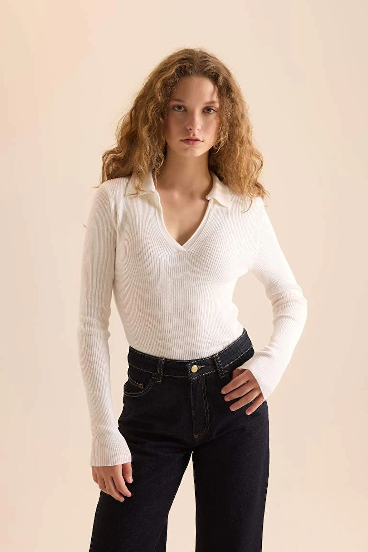 A7540 Fitted Polo Yaka Ribana Kazak