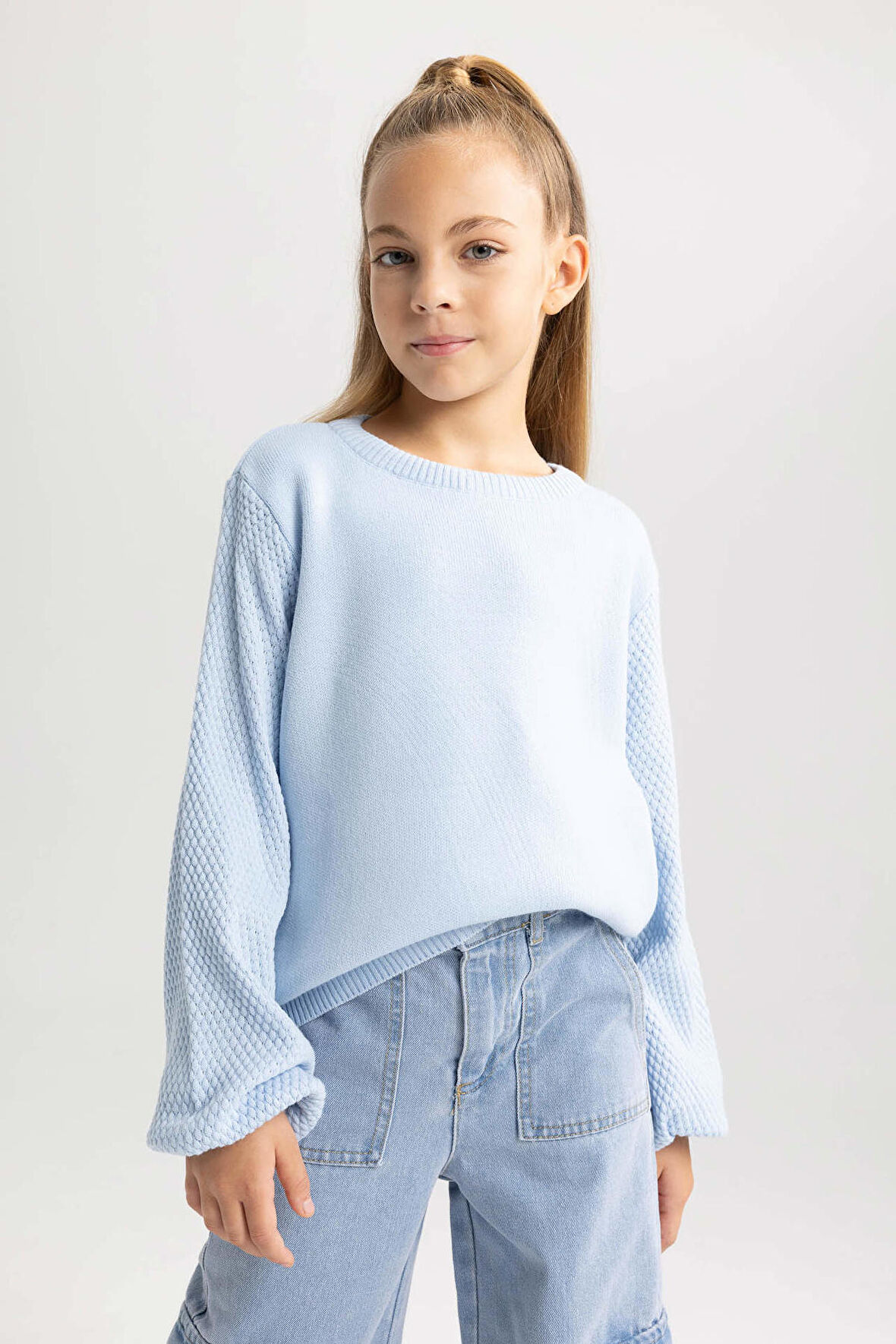 Kız Çocuk Oversize Fit Bisiklet Yaka Kazak