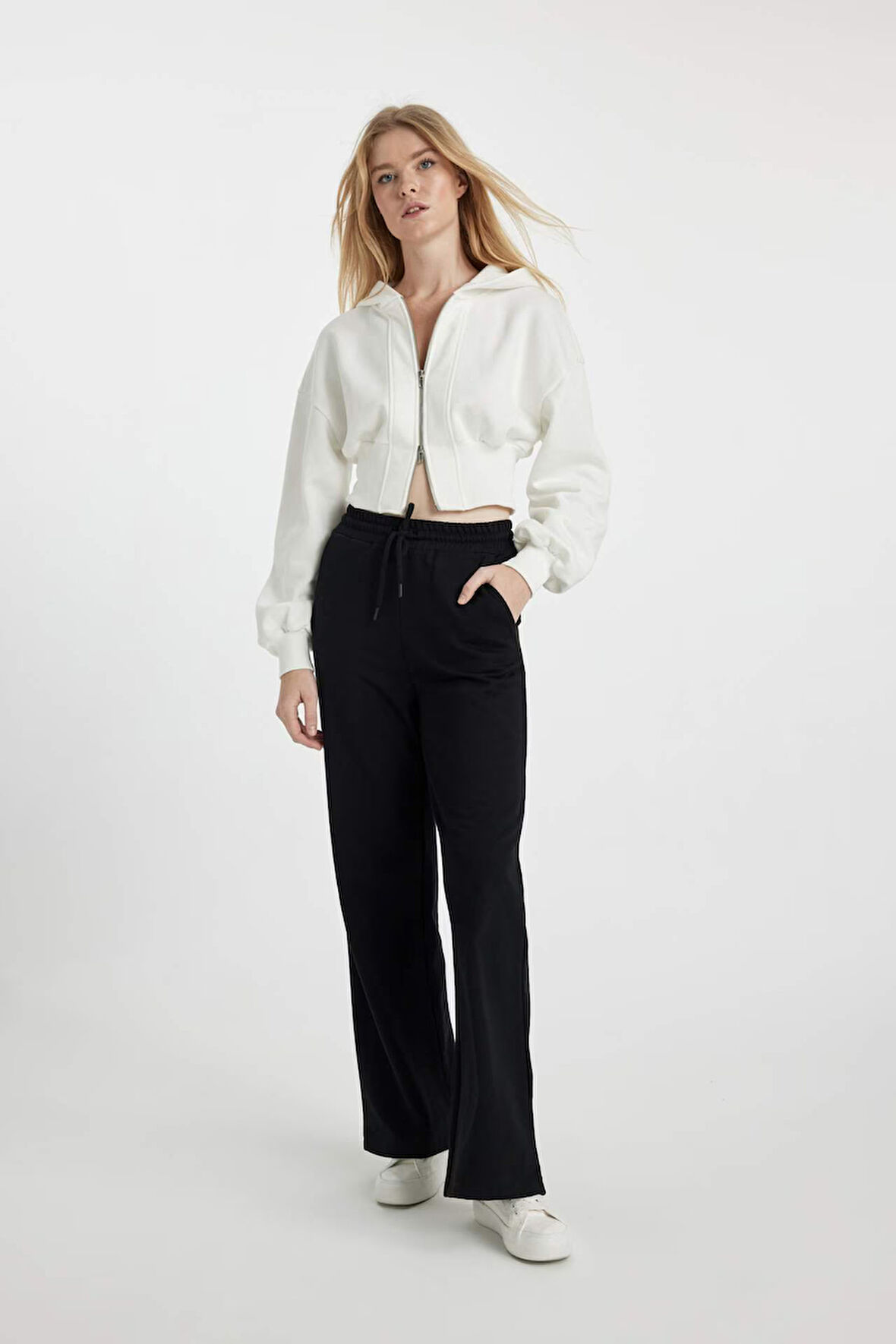 Coool Wide Leg Beli Lastikli Bağcıklı Cepli Bol Paça Basic Düz Eşofman Altı