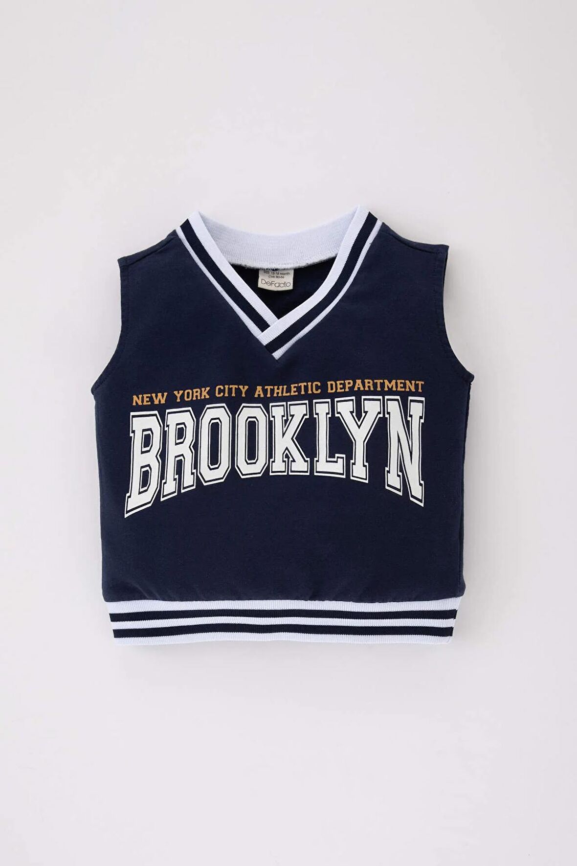 Erkek Bebek V Yaka Baskılı Sweatshirt Kumaşı Yelek