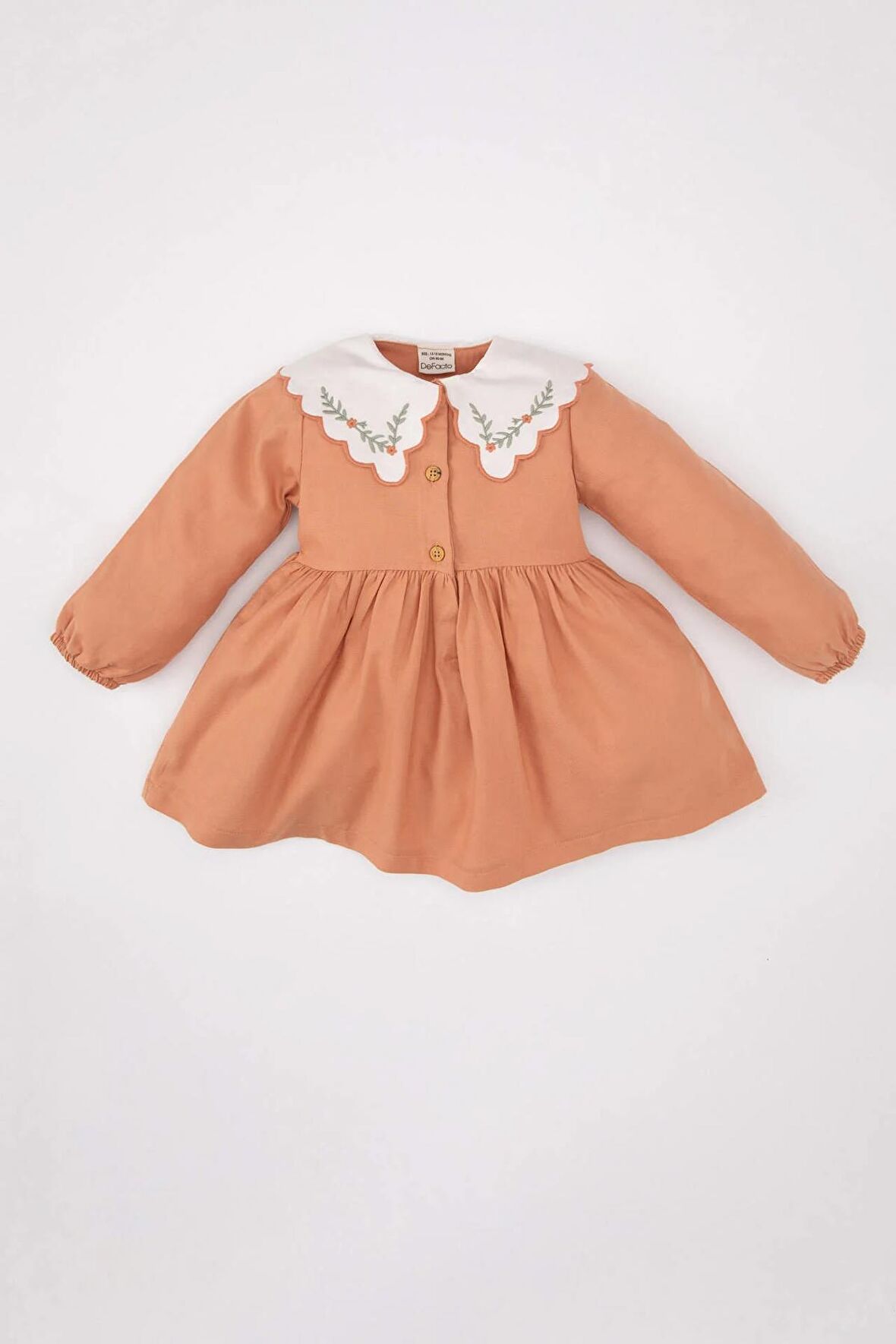 Kız Bebek Çiçekli Uzun Kollu Twill Elbise