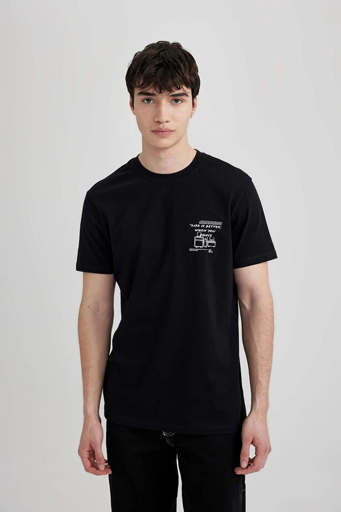 Slim Fit Bisiklet Yaka Baskılı Kısa Kollu Tişört
