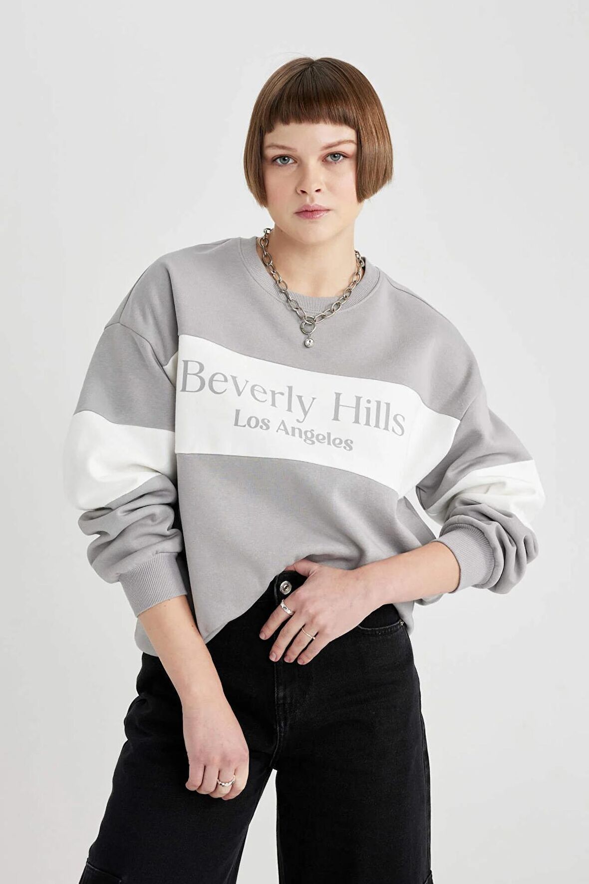 DeFacto Relax Fit Bisiklet Yaka Baskılı Kalın Sweatshirt C1925AX23WNGR52