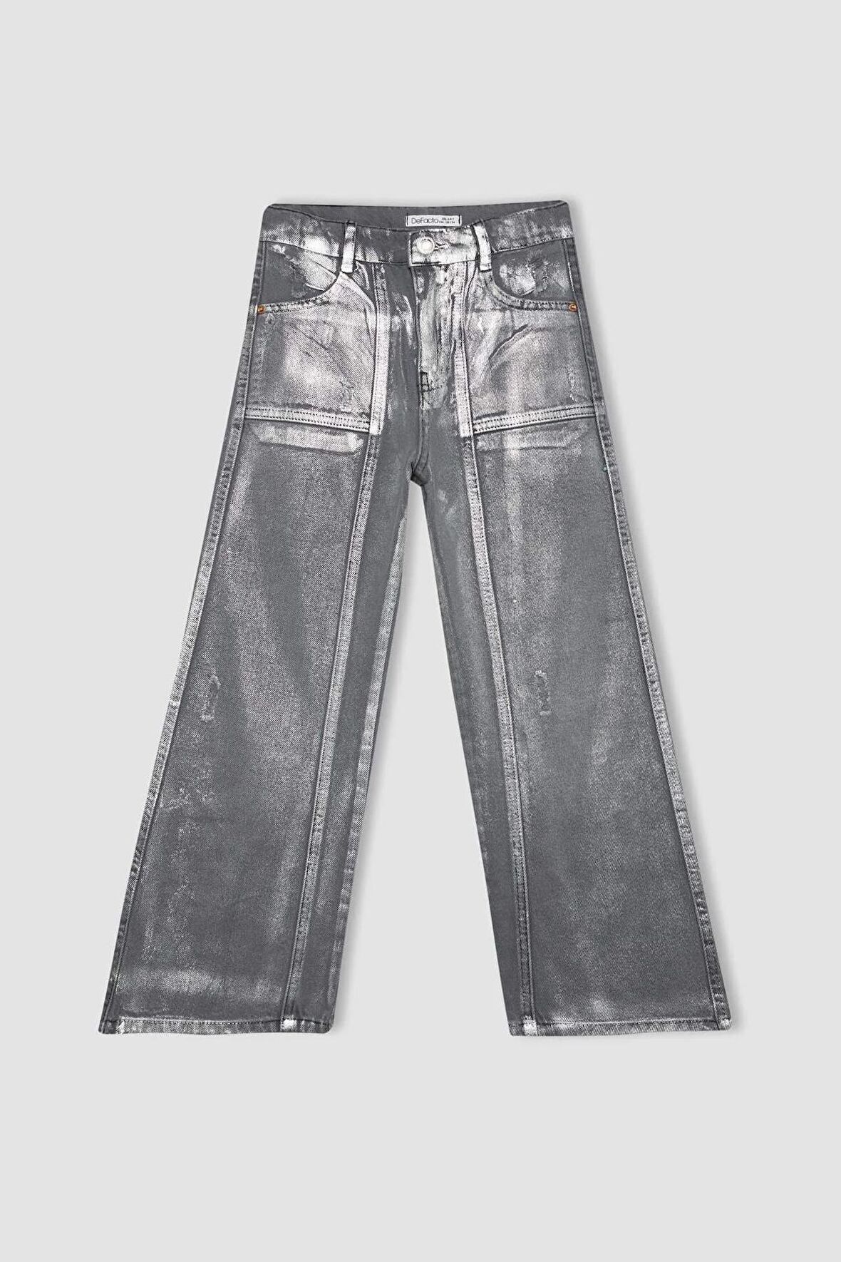 DeFacto Kız Çocuk Wide Leg Geniş Paça Parlak Jean Pantolon C2019A824SPNM55
