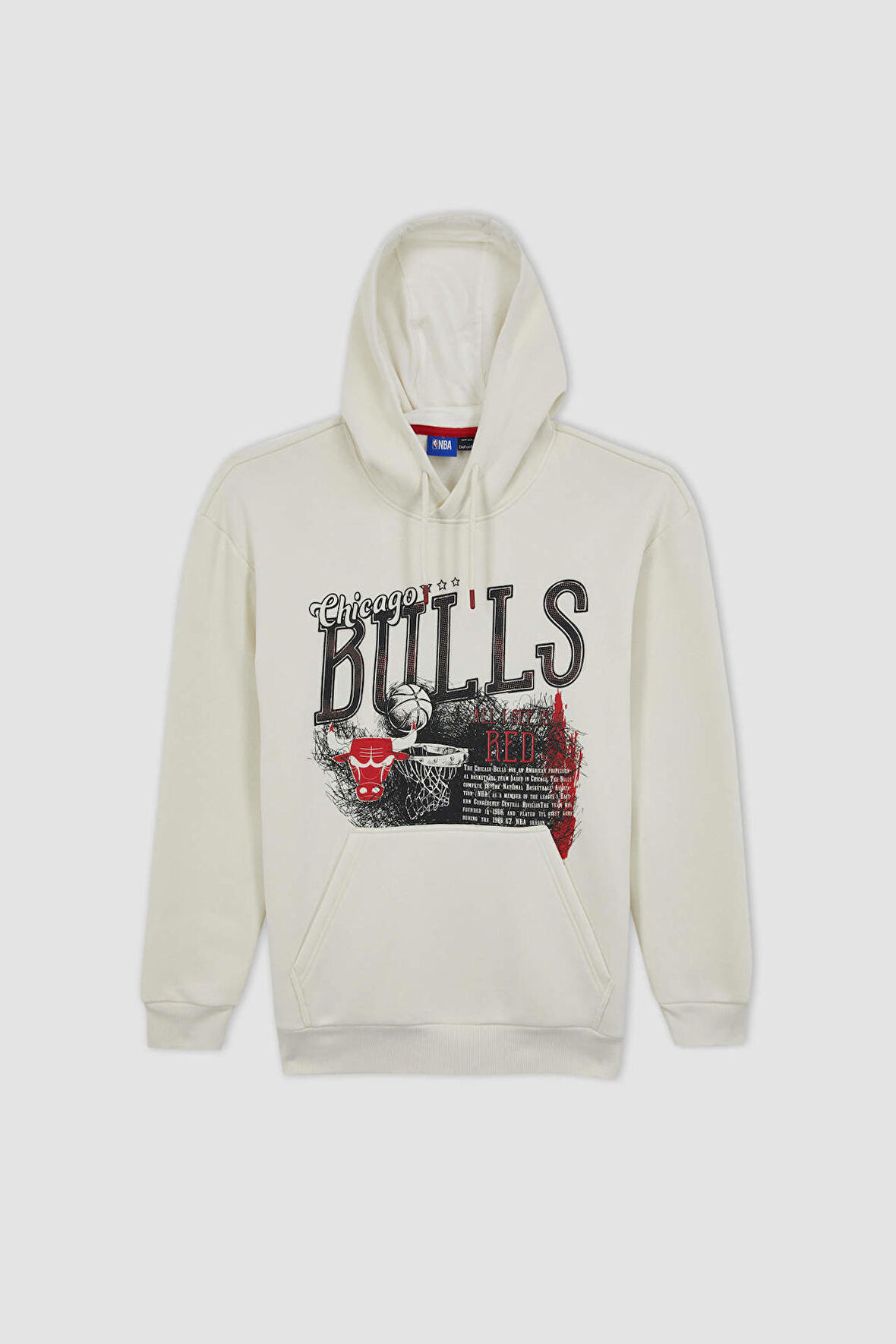 DeFactoFit NBA Chicago Bulls Boxy Fit Kapüşonlu Kalın Sweatshirt A7270AX23AUER105