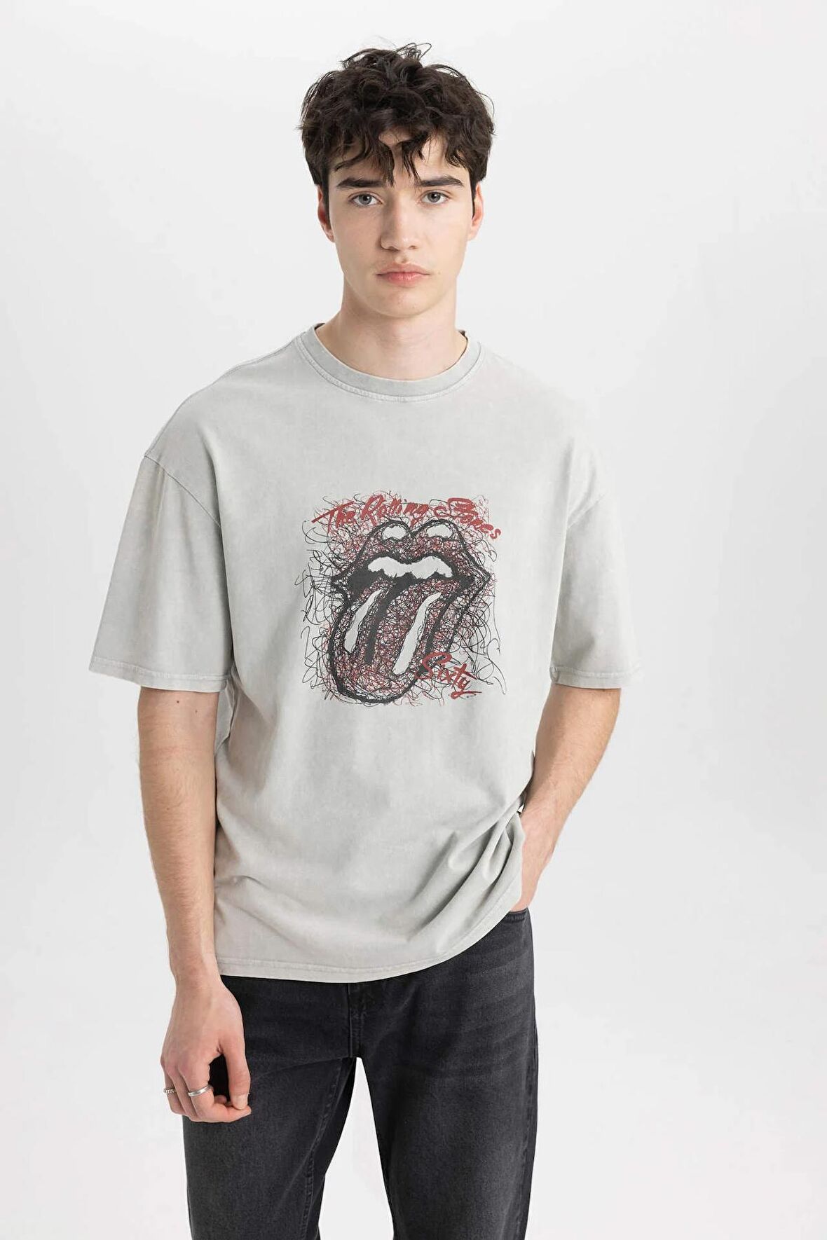 DeFacto Rolling Stones Comfort Regular Fit Rahat Kalıp Bisiklet Yaka Kısa Kollu Tişört B5524AX24SPGR91
