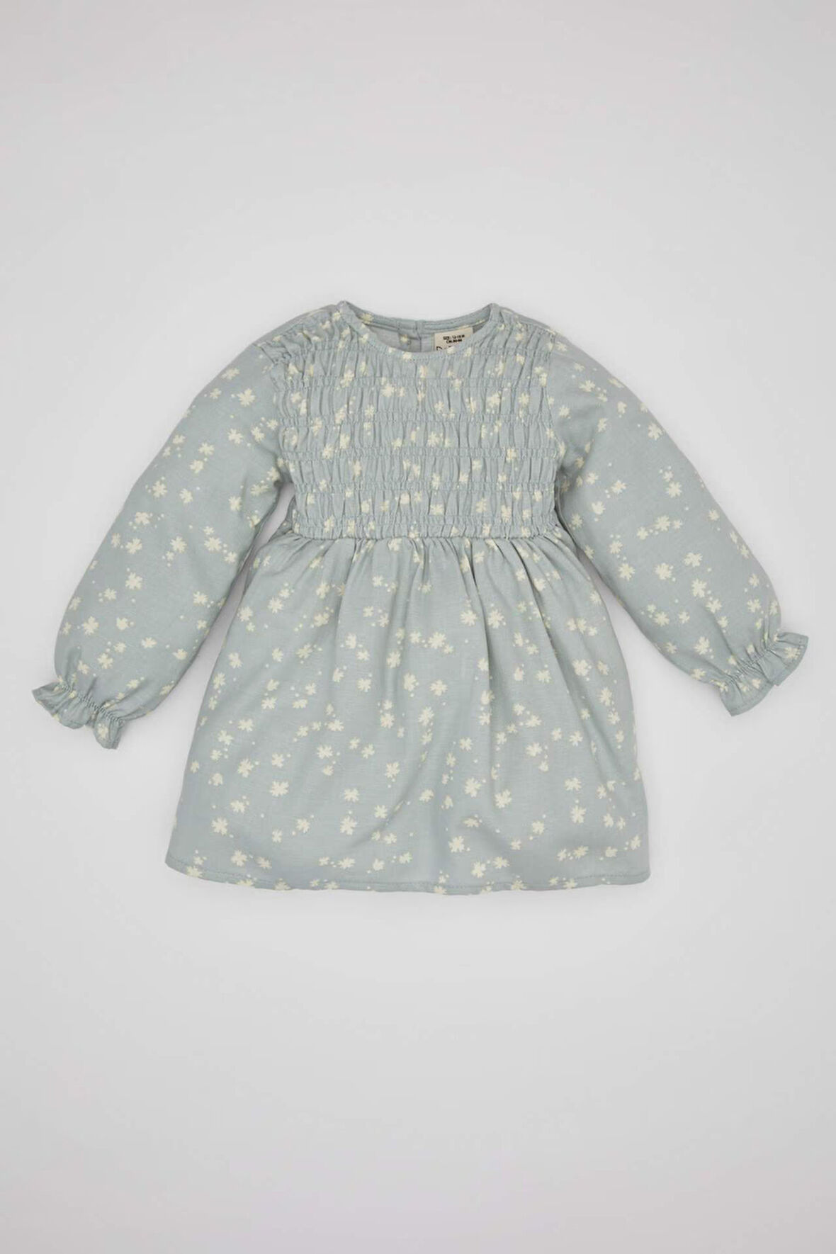 Kız Bebek Çiçekli Uzun Kollu Twill Elbise
