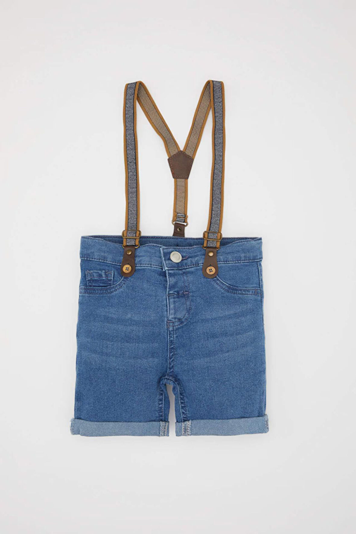Erkek Bebek 2'li Takım Jean Şort Pantolon Askısı