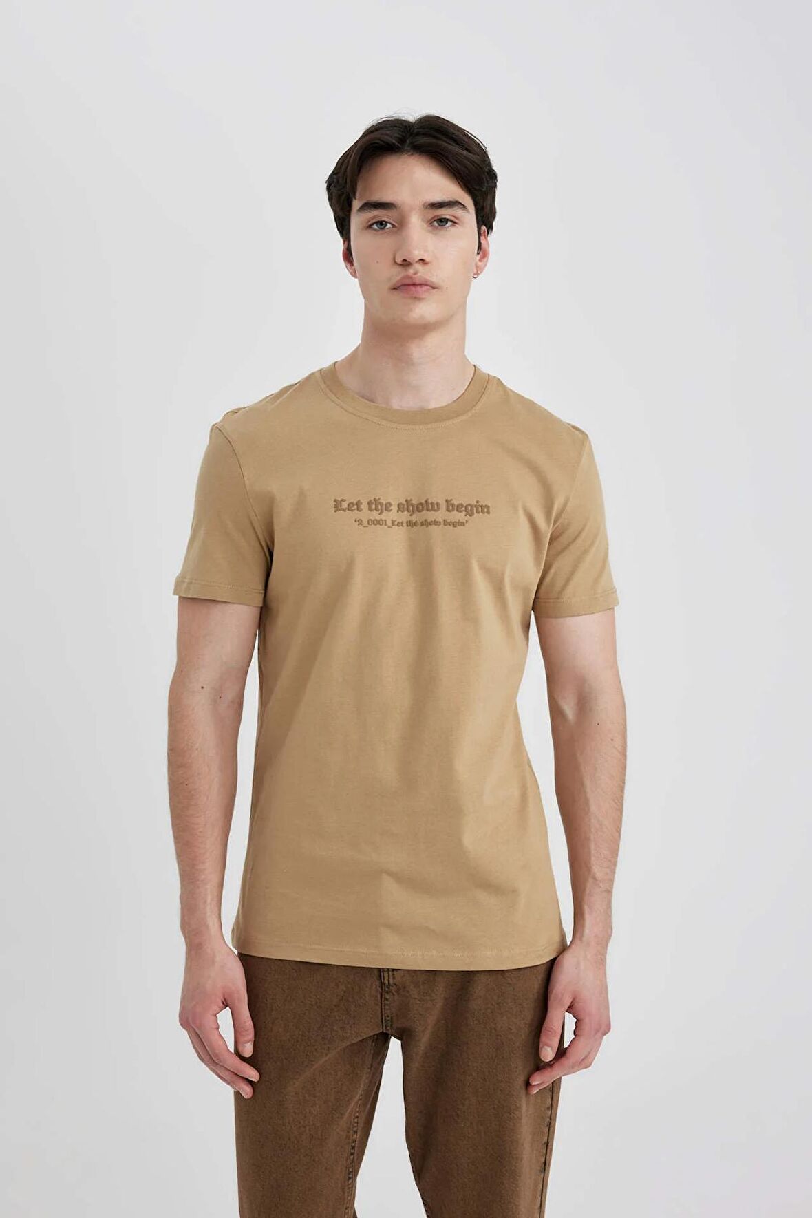 DeFacto Slim Fit Dar Kesim Bisiklet Yaka Baskılı Kısa Kollu Tişört C2085AX24SMBG118