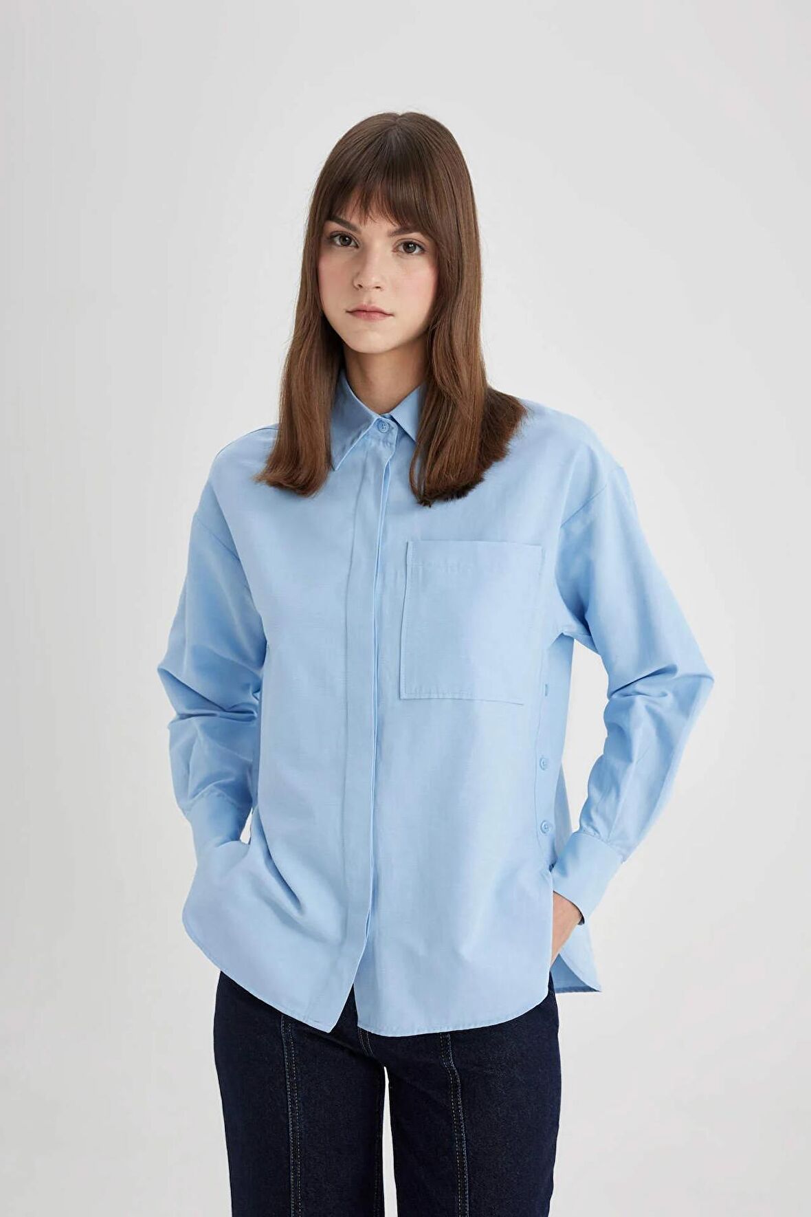 DeFacto Relax Fit Poplin Uzun Kollu Tesettür Gömlek Tunik C2538AX24SPBE316
