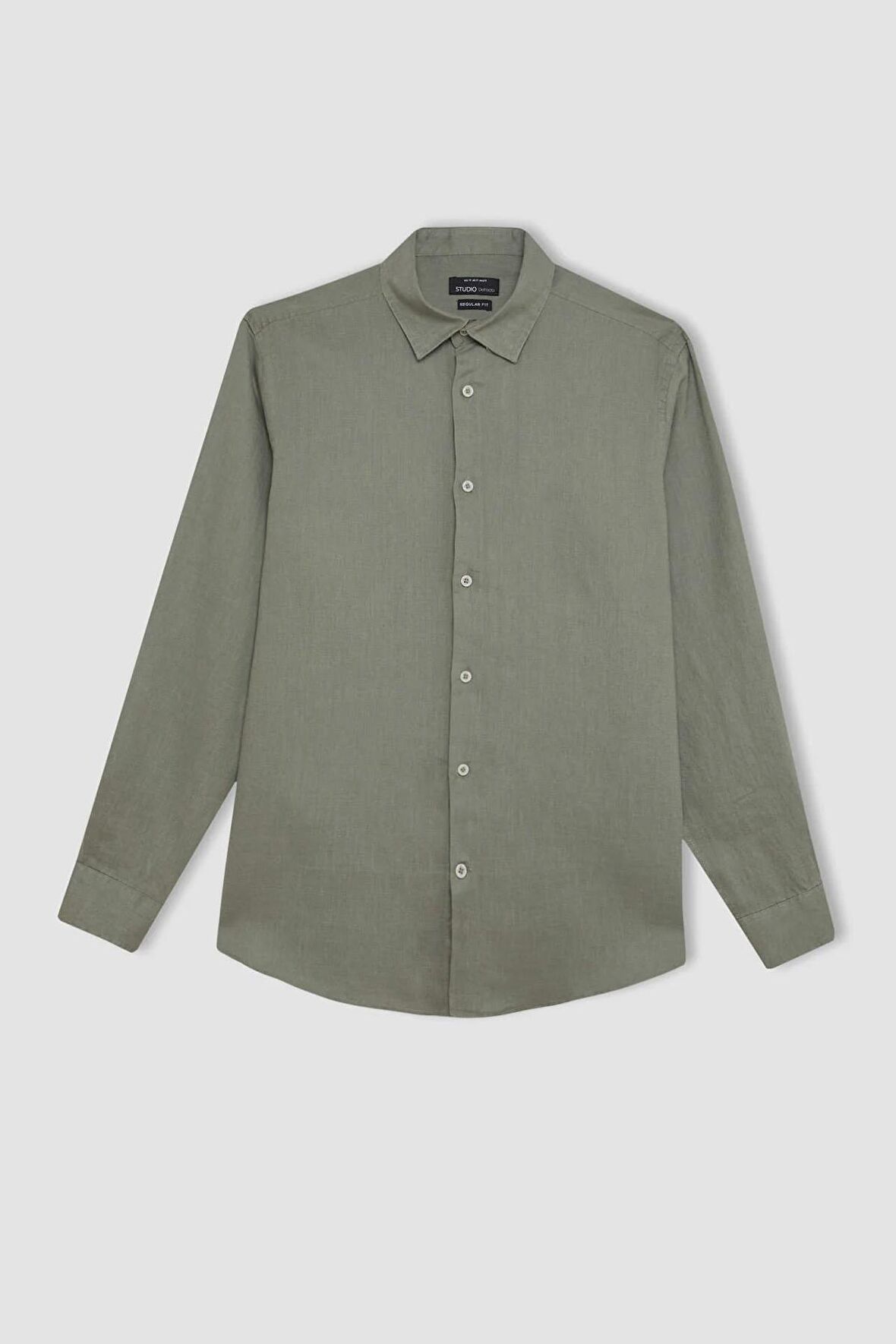 DeFacto %100 Keten Regular Fit Polo Yaka Yazlık Basic Düz Uzun Kollu Gömlek C1825AX24SMKH433