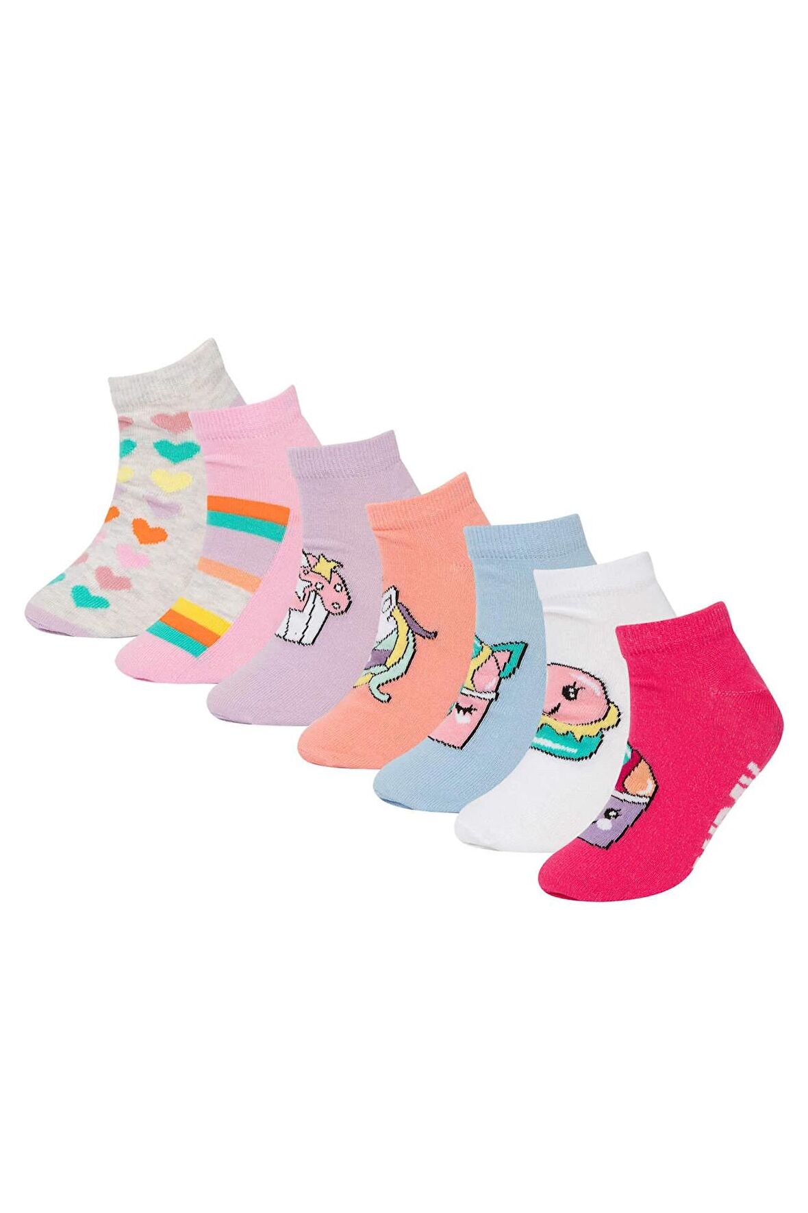 Kız Çocuk Unicorn Desenli 7'li Pamuklu Patik Çorap