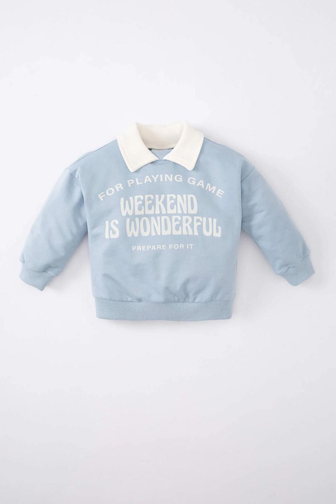 Erkek Bebek Regular Fit Gömlek Yaka Slogan Baskılı Sweatshirt Kumaşı Sweatshirt