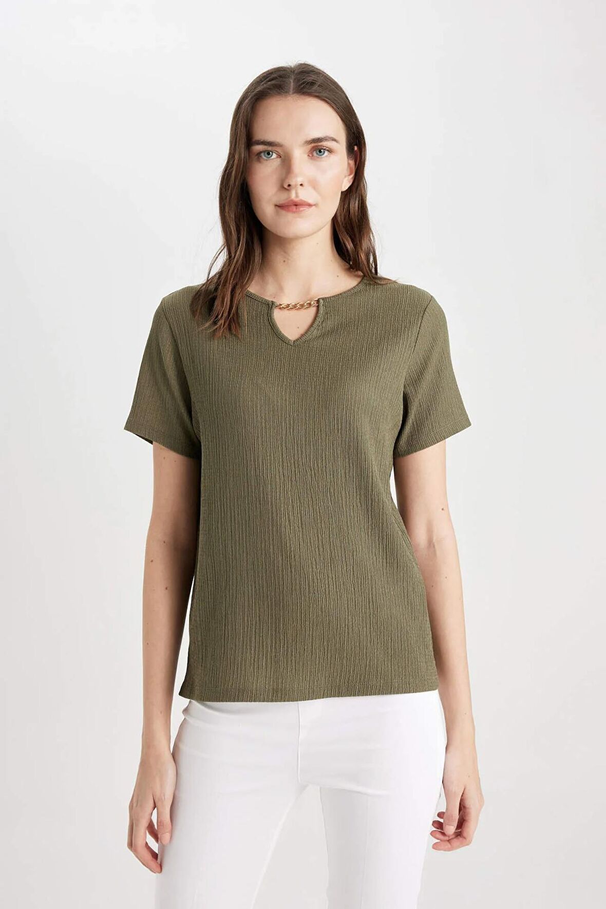 DeFacto Regular Fit Bisiklet Yaka Bürümcük Kısa Kollu Tişört C1872AX24SPKH438