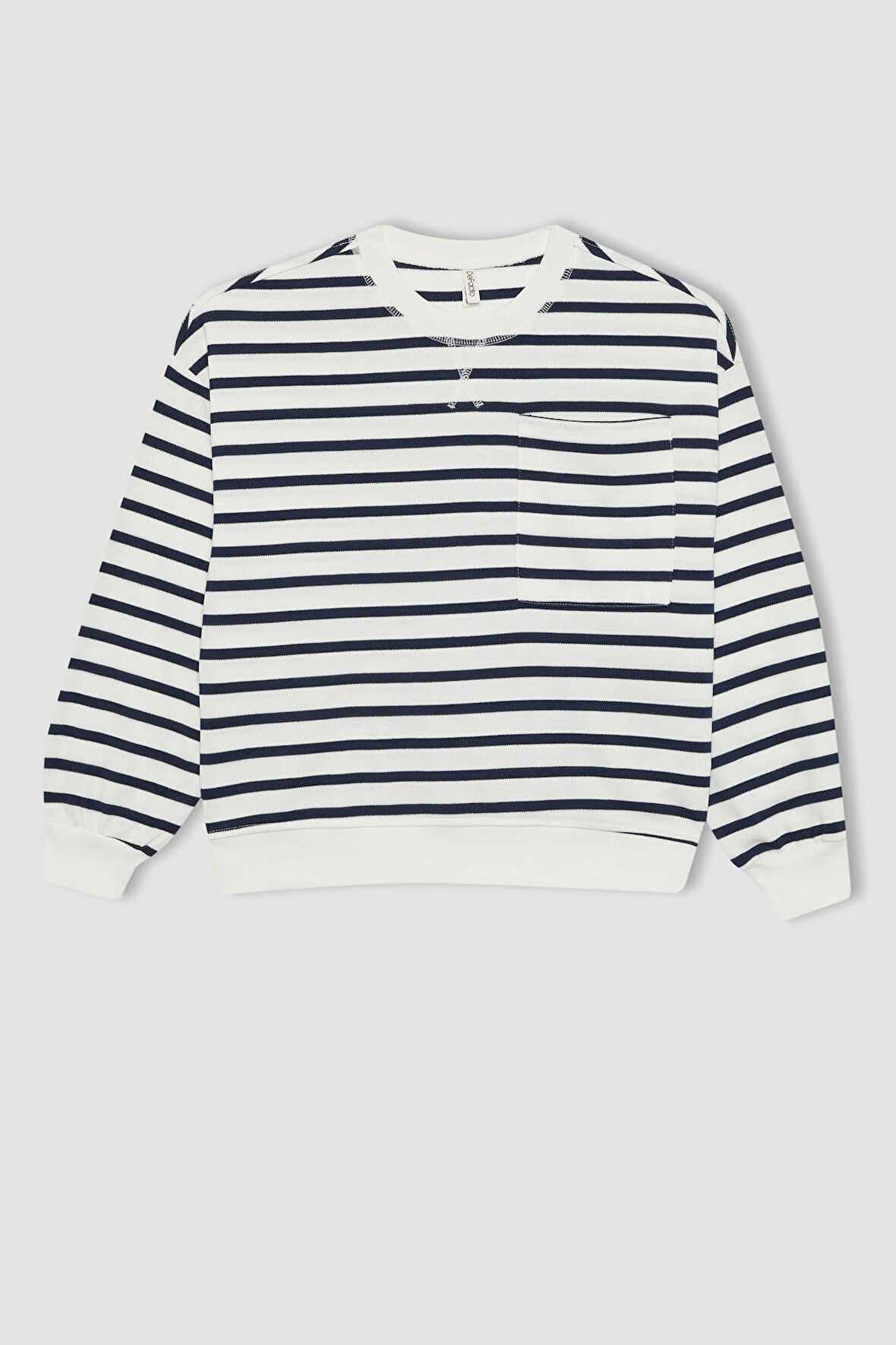 Kız Çocuk Çizgili Bisiklet Yaka Sweatshirt