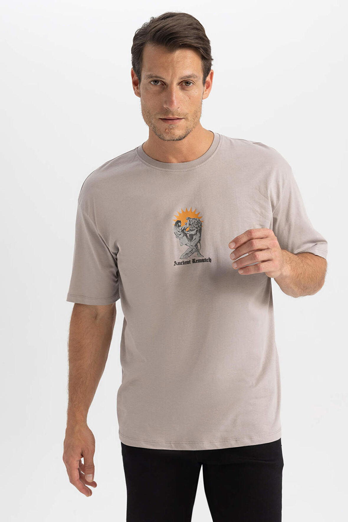 DeFacto Relax Fit Bisiklet Yaka Tişört B0160AX23HSGR315