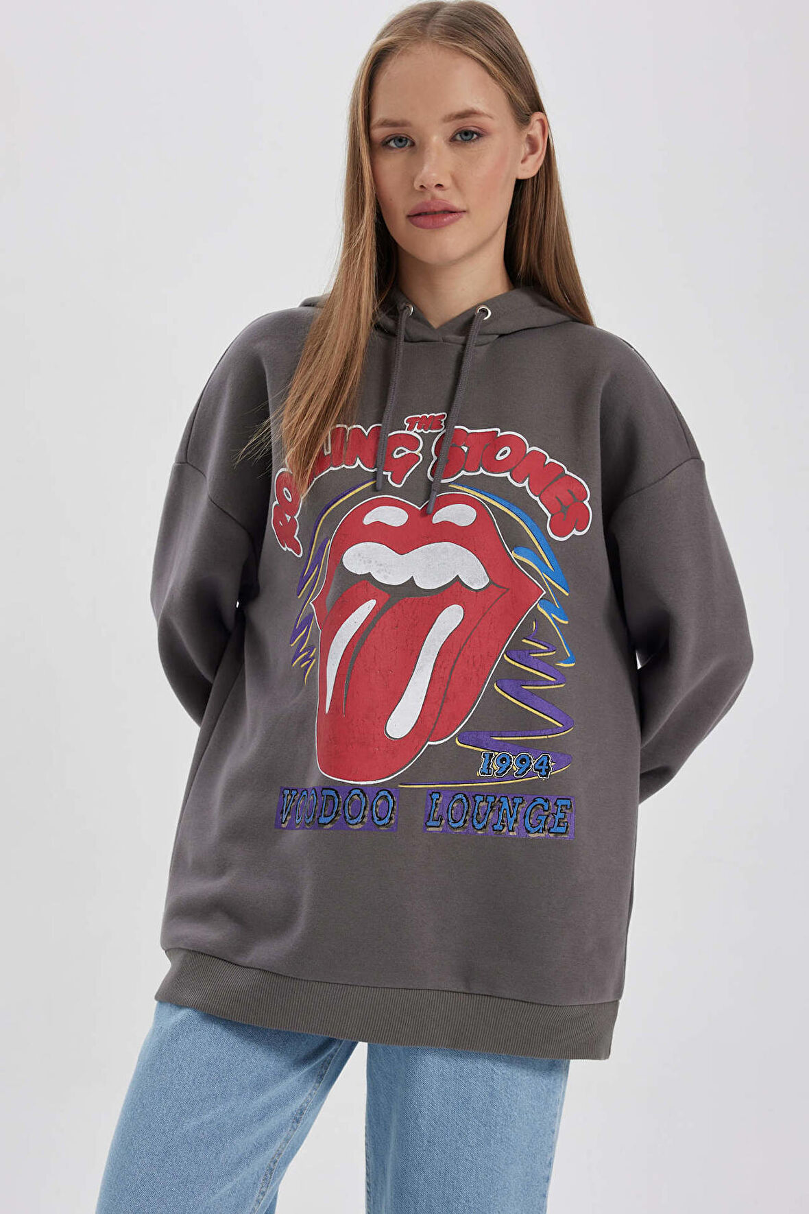 DeFacto Coool Rolling Stones Oversize Geniş Kalıp Kapüşonlu Kalın Sweatshirt B3006AX23WNGR310