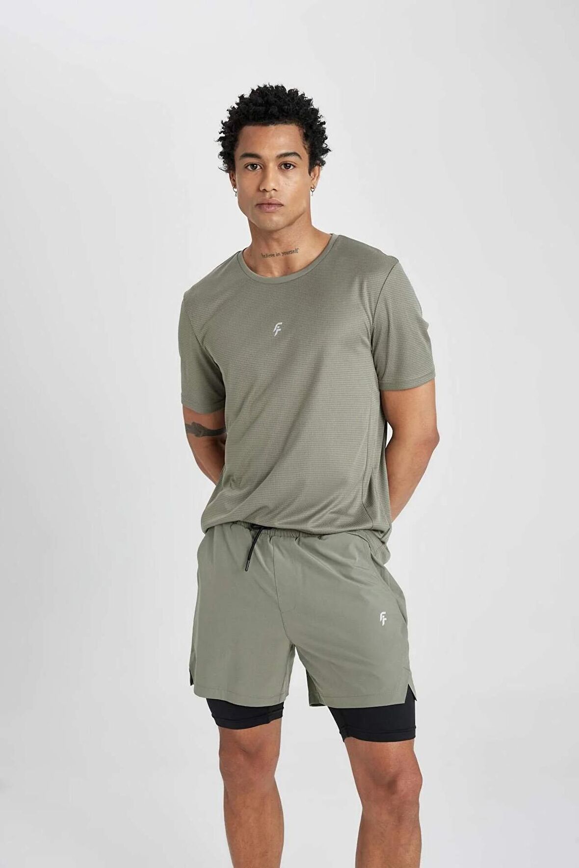 DeFactoFit Slim Fit Dar Kesim Bisiklet Yaka Baskılı Sporcu Kısa Kollu Tişört X6142AZ24SPKH457