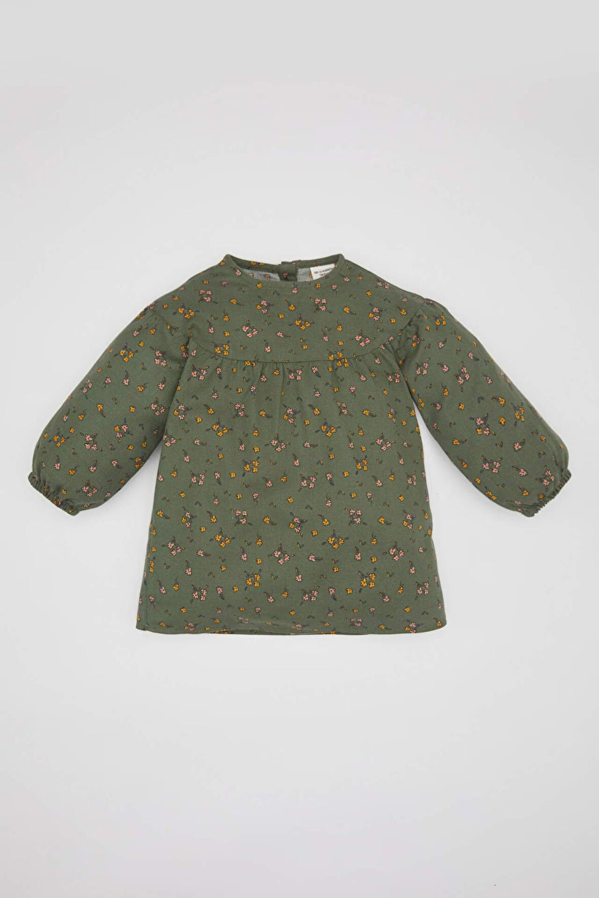 Kız Bebek Çiçekli Uzun Kollu Twill Elbise