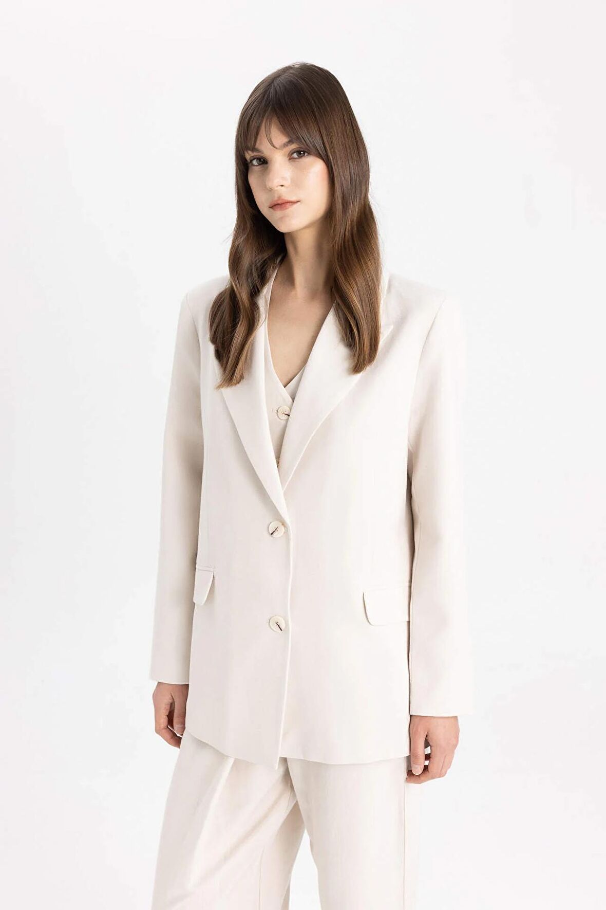 DeFacto Relax Fit Ceket Yaka Keten Karışımlı Blazer Ceket C4342AX24SPER37