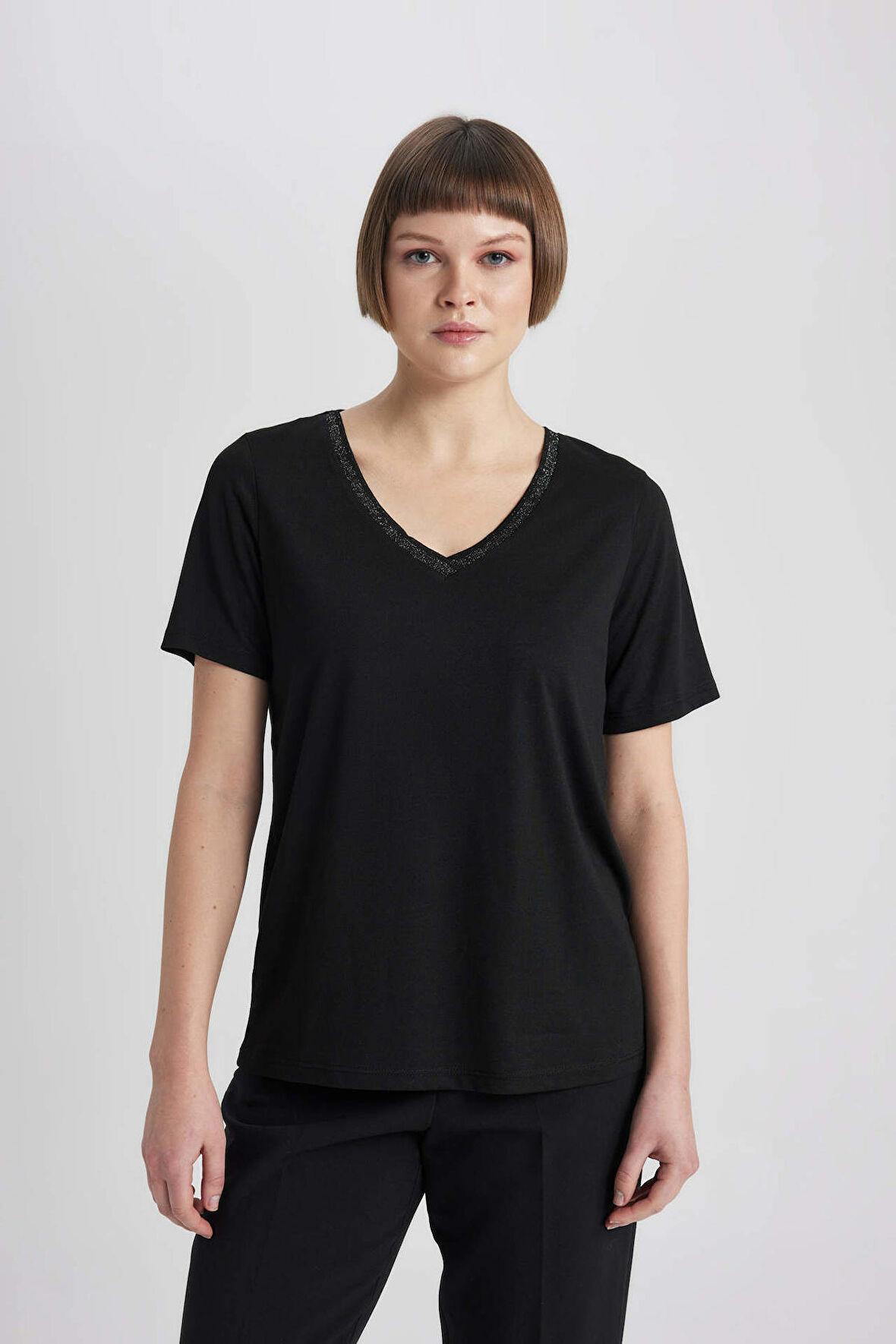 DeFacto Regular Fit V Yaka Kısa Kollu Tişört K5057AZ24SPBK81