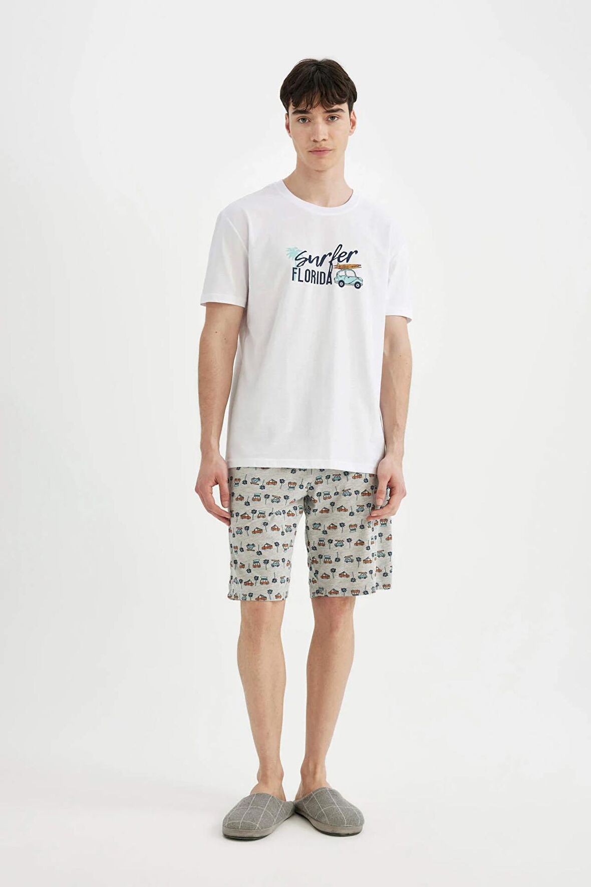 DeFacto Regular Fit Pijama Takımı Baskılı Kısa Kollu Üst Desenli Şort C2884AX24SMWT34