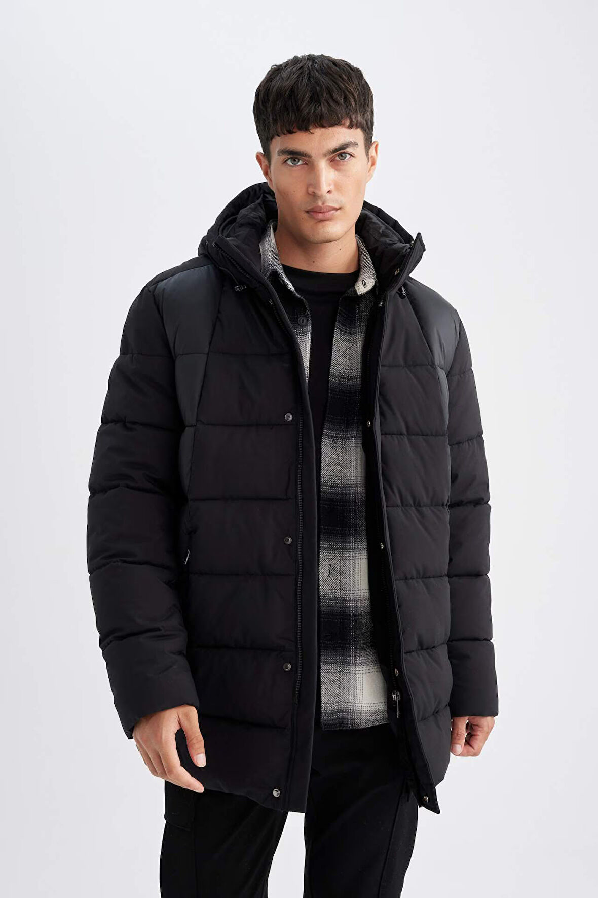 DeFacto Slim Fit Dar Kesim Kapüşonlu Yarım Astar Parka C5712AX24WNBK27