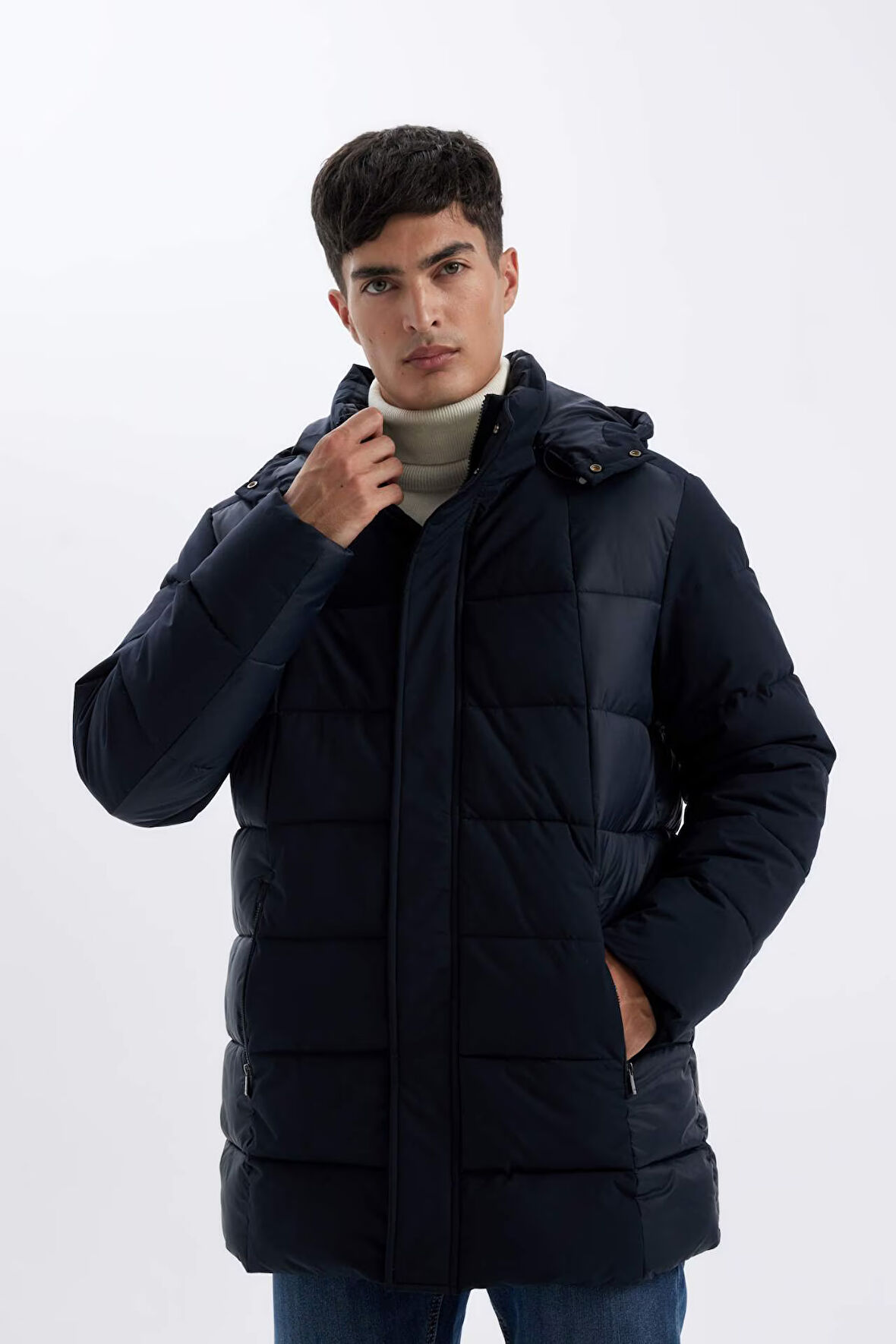 DeFacto Slim Fit Dar Kesim Kapüşonlu Yarım Astar Parka C5712AX24WNNV64