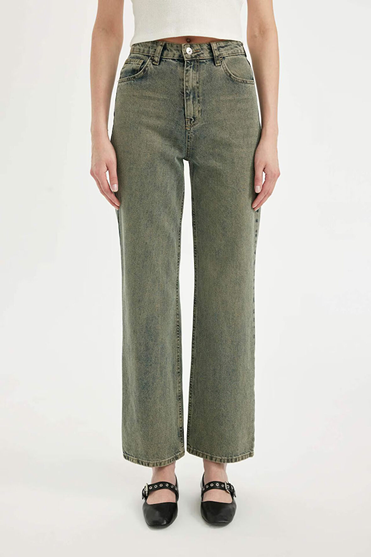 90's Wide Leg Geniş Paça Yüksek Bel Jean Yıkamalı Pantolon