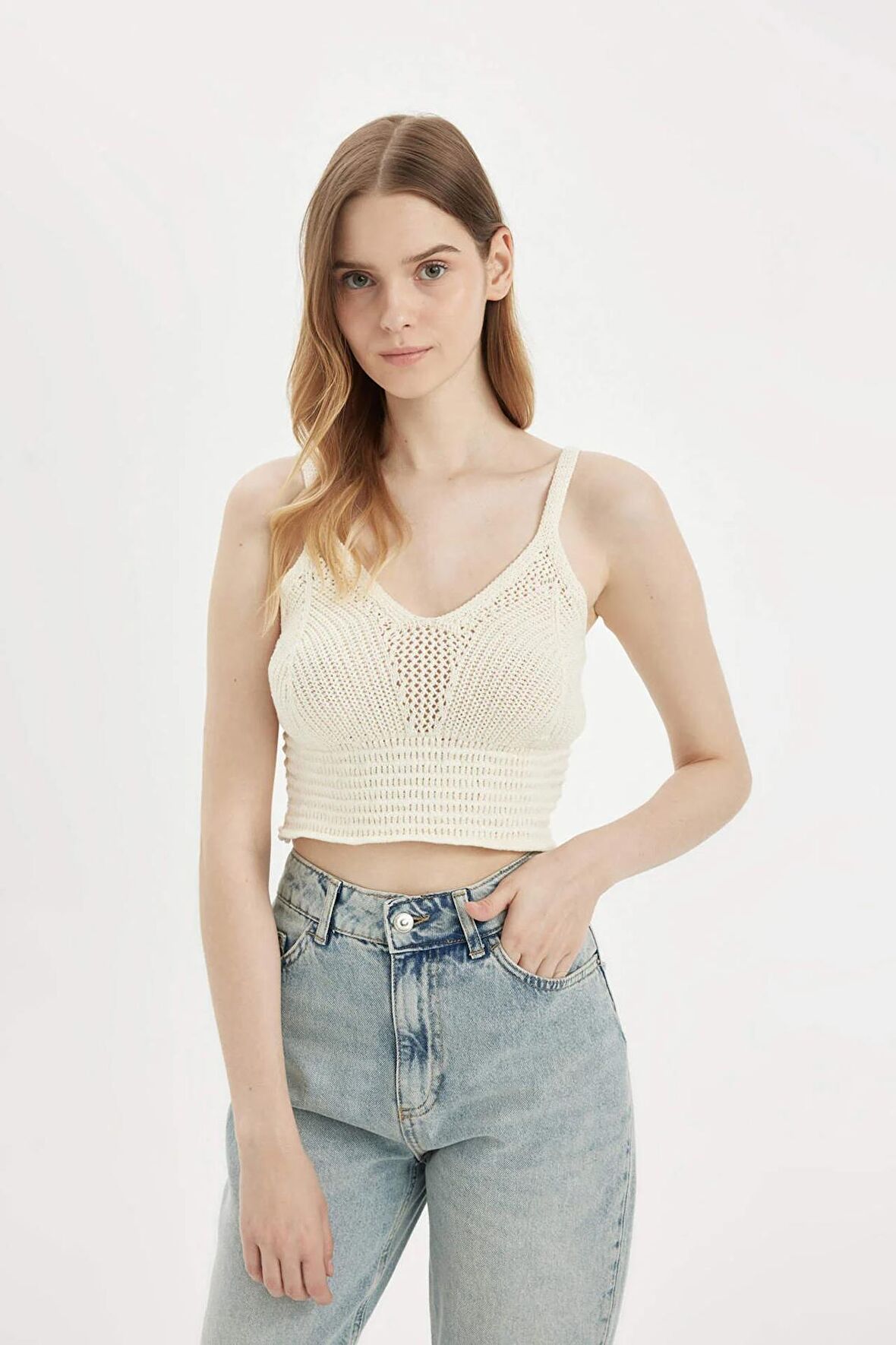 DeFacto 	Slim Fit V Yaka Örgü Atlet A8433AX24SMER98