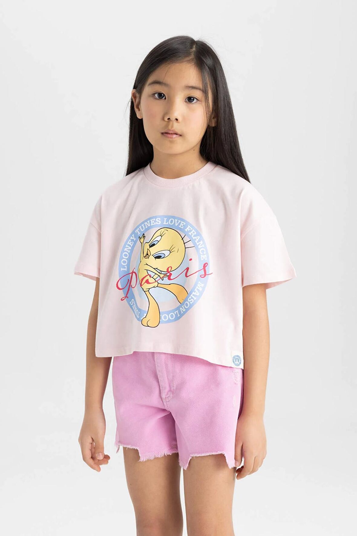 DeFacto Kız Çocuk Looney Tunes Bisiklet Yaka Kısa Kollu Tişört C4825A824SMPN144