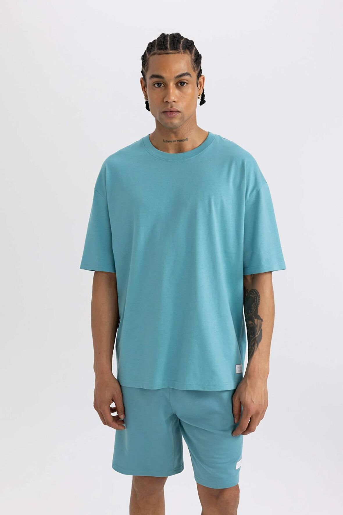 DeFactoFit Oversize Geniş Kalıp Bisiklet Yaka Baskılı Kısa Kollu Sporcu Tişört A1624AX24SMTR384