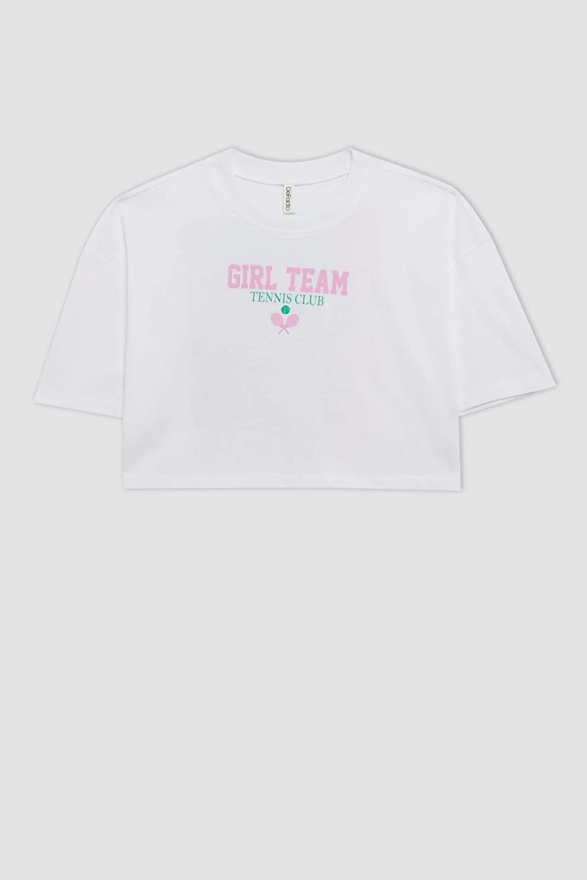 DeFacto Kız Çocuk Bisiklet Yaka Baskılı Kısa Kollu Crop Tişört C4724A824SMWT34